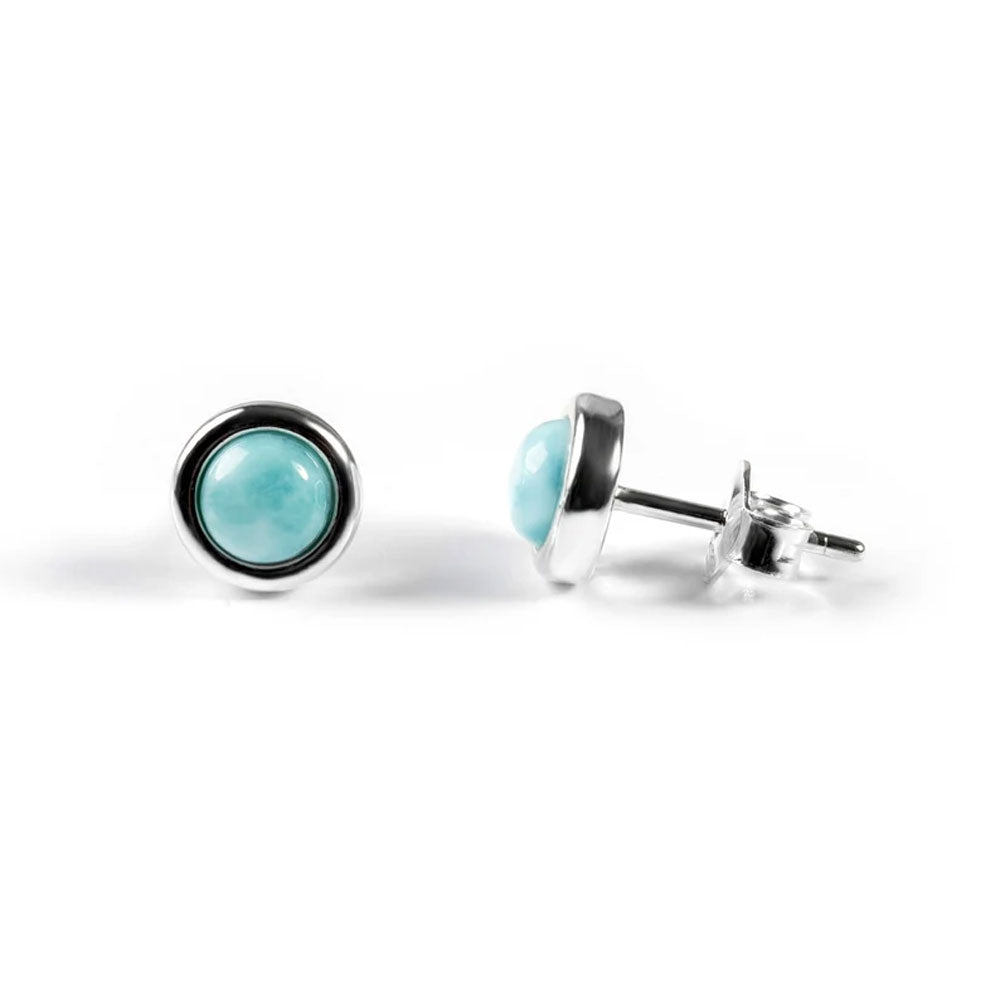 5MM Larimar Gemstone Brass Stud Earrings Handmade