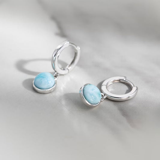 2025 Trendy Crafted By Hand Sterling Silver Pair Earring 10MM Round Shaped Larimar Gemstone Bezel Setting For Anniversary Gift Women or Men Jewelry For Her