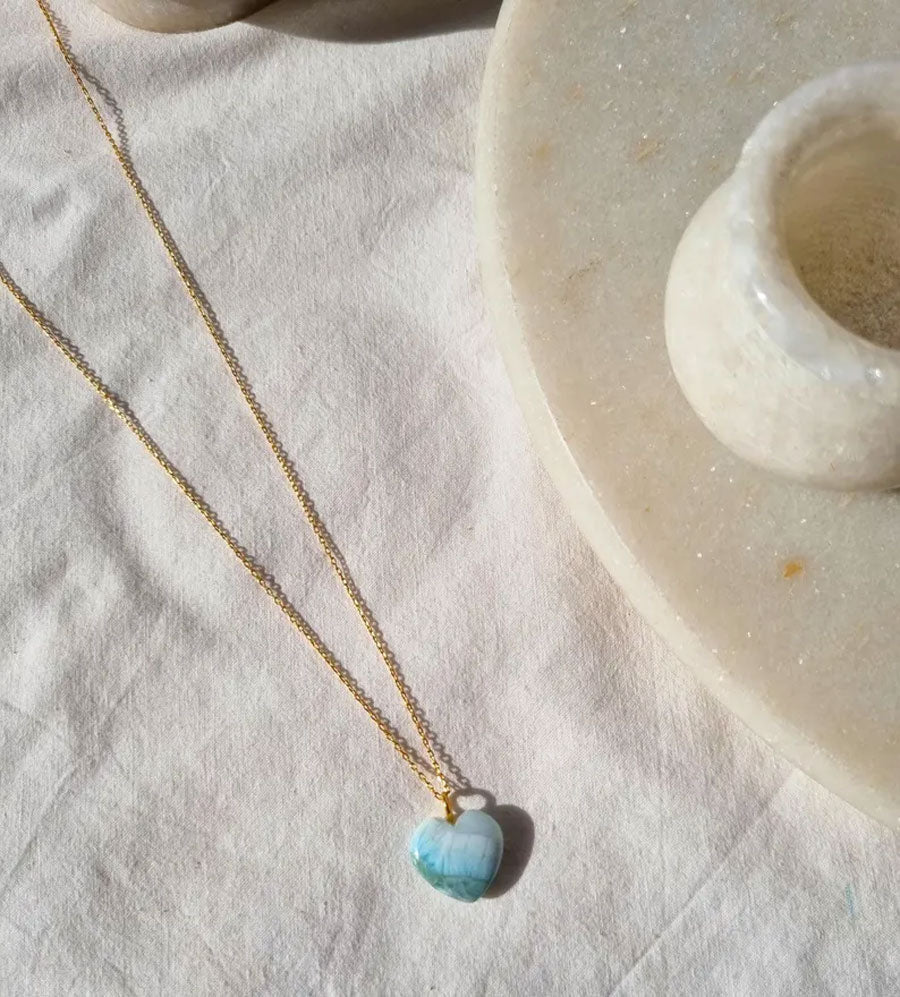 925 Sterling Silver Pendant With Chain Necklace Jewelry 10mm Heart Shape Larimar Gemstone Wire Wrapped Setting For Anniversary Gift's Women or Men Jewelry For Her