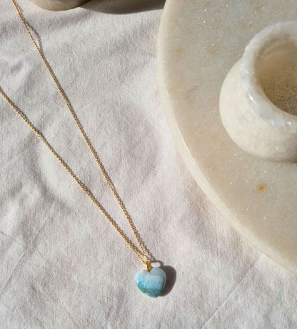 925 Sterling Silver Pendant With Chain Necklace Jewelry 10mm Heart Shape Larimar Gemstone Wire Wrapped Setting For Anniversary Gift's Women or Men Jewelry For Her
