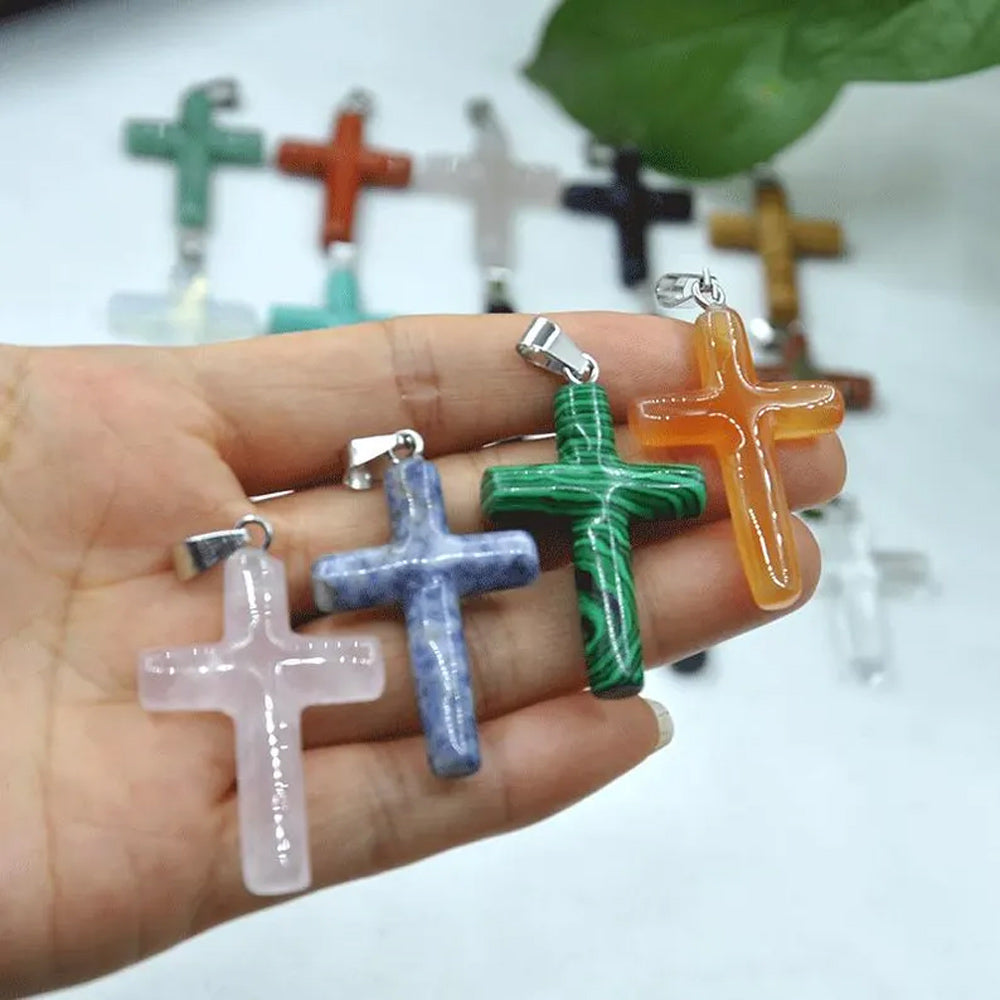 15X20MM Cross Shape Pendant Multi Color Black Onyx Rose Quartz Malachite Gems Pendant 925 Sterling Silver Gold Drilled Set Pendant Drilled Set Anniversary Gift's Women and girl Jewelry For Her