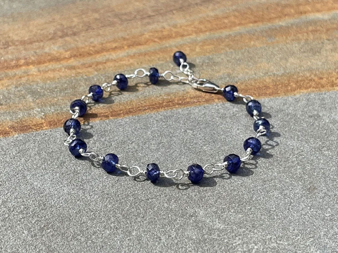 925 Sterling Silver Blue Sapphire Beaded Bracelet | Handmade