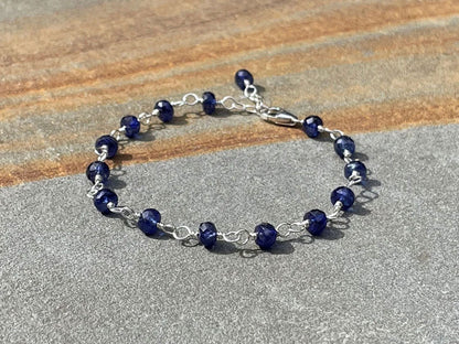 925 Sterling Silver Blue Sapphire Beaded Bracelet | Handmade