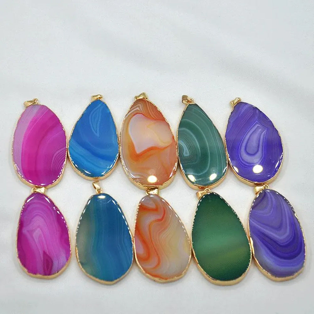 20To25MM Approx Sardonyx Pendant Multi Color Blue Pink Gemstone Pendant 925 Sterling Silver Gold Electroplated Set  Anniversary Gift's Women and girl Jewelry For Her