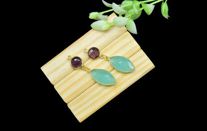 10MM or 5X5MM Amethyst Blue Chalcedony Gemstone Pear Round Shape Dangle Pair Earring Handmade Sterling Silver Earring For Women Girl Jewelry