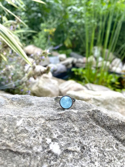 Rainbow Moonstone Gems Round 10MM Handmade Sterling Silver Gold Ox side Ring Bezel Set  For Anniversary Gift Women or Men Jewelry For Her