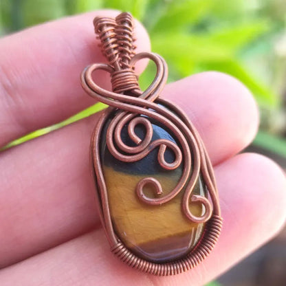Intricate Copper Wire Wrapped Tiger Eye Pendant | Handcrafted