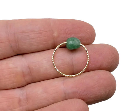 Gold Twist Band Rings with Raw Natural Gemstones