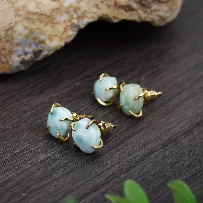 2025 Trendy Sterling Silver Stud Pair Earring 8X10MM Unione Shaped Larimar Gemstone Bezel Setting For Anniversary Gift Women or Men Jewelry For Her