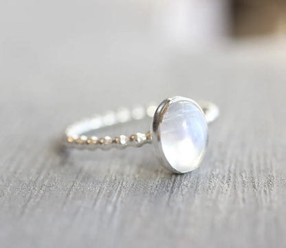 Rainbow Moonstone Gems Oval Shape Rings 8To10MM Approx Handmade Sterling Silver Ring Bezel Set  For Anniversary Gift Women or Men Jewelry For Her