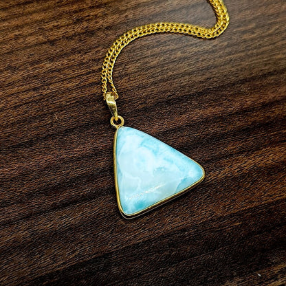 Handmade Larimar Gemstone Brass Pendant Triangle Shape