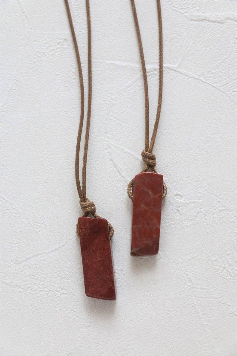 Raw Gemstone Slab Pendant on Adjustable Brown Cord