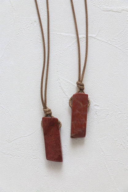 Raw Gemstone Slab Pendant on Adjustable Brown Cord