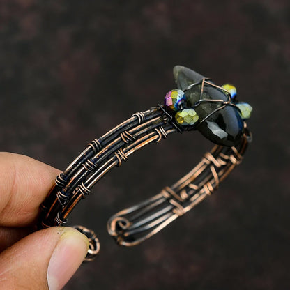 Handmade Pear Shape 20To25MM Copper Adjustable Bracelet Labradorite Stone Bezel With Copper Wire Wrapped Set Fashion Bracelet For Women Gift's
