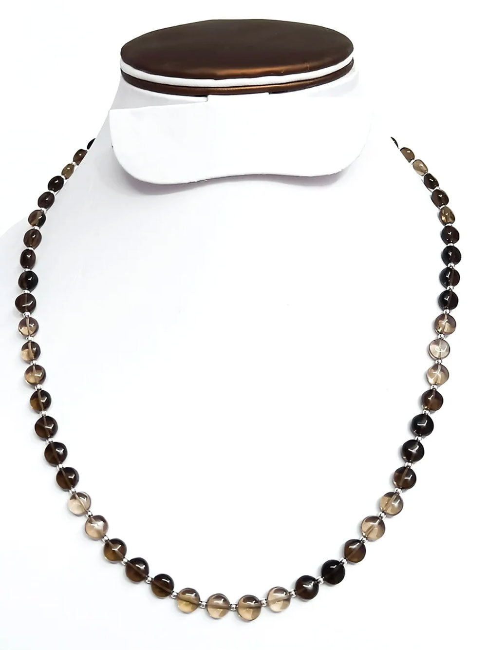 Handmade Brass Smoky Quartz Beads Necklace 5–7MM