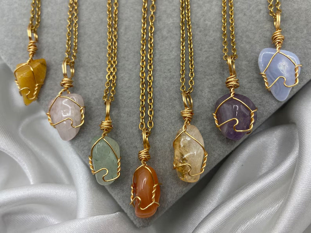 Tumble Pendant Multi Color Gemstone Wire Wrapped Setting Necklace With Chain Necklace 13To15MM Approx Sterling Silver Pendant Anniversary Gift's Women and girl Jewelry For Her