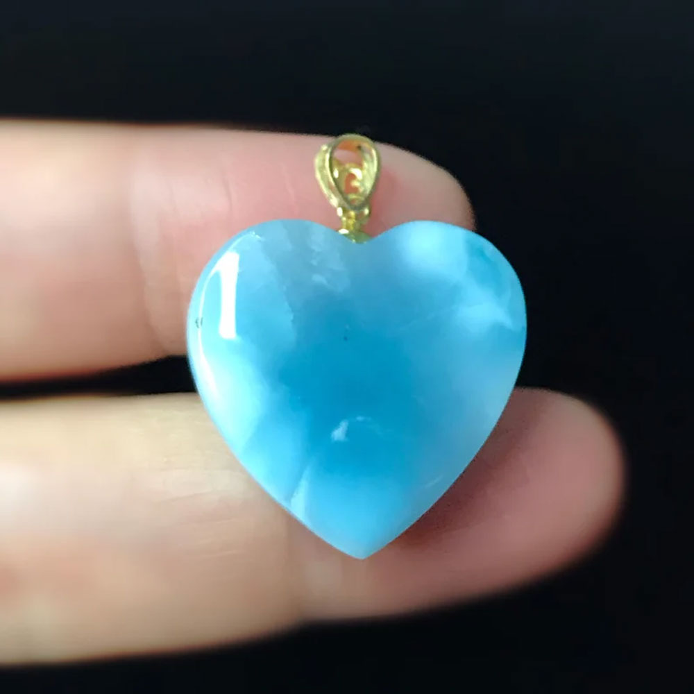 Natural Larimar Heart Shape Silver Pendant Jewelry