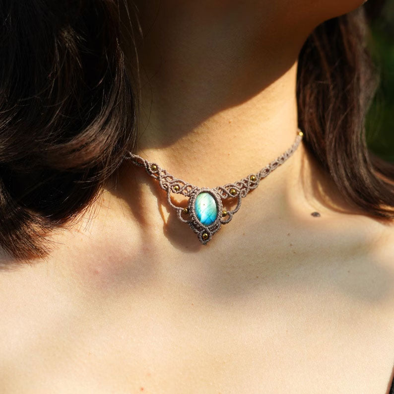 Dainty Labradorite Macrame Choker | Minimalist Boho Style