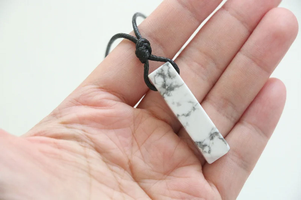White Howlite Marble Stone Rectangle Pendant Necklace