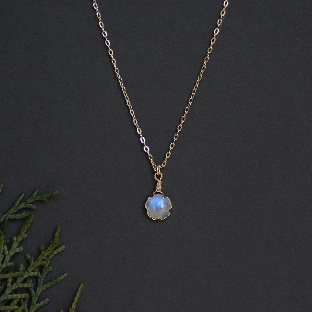 10MM Rainbow Moonstone Gemstone Necklace Bezel Setting Necklace With Chain Necklace 925 Sterling Silver Anniversary Gift's Women and girl Jewelry For Her