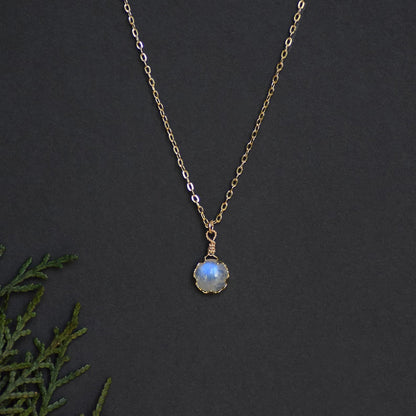 10MM Rainbow Moonstone Gemstone Necklace Bezel Setting Necklace With Chain Necklace 925 Sterling Silver Anniversary Gift's Women and girl Jewelry For Her