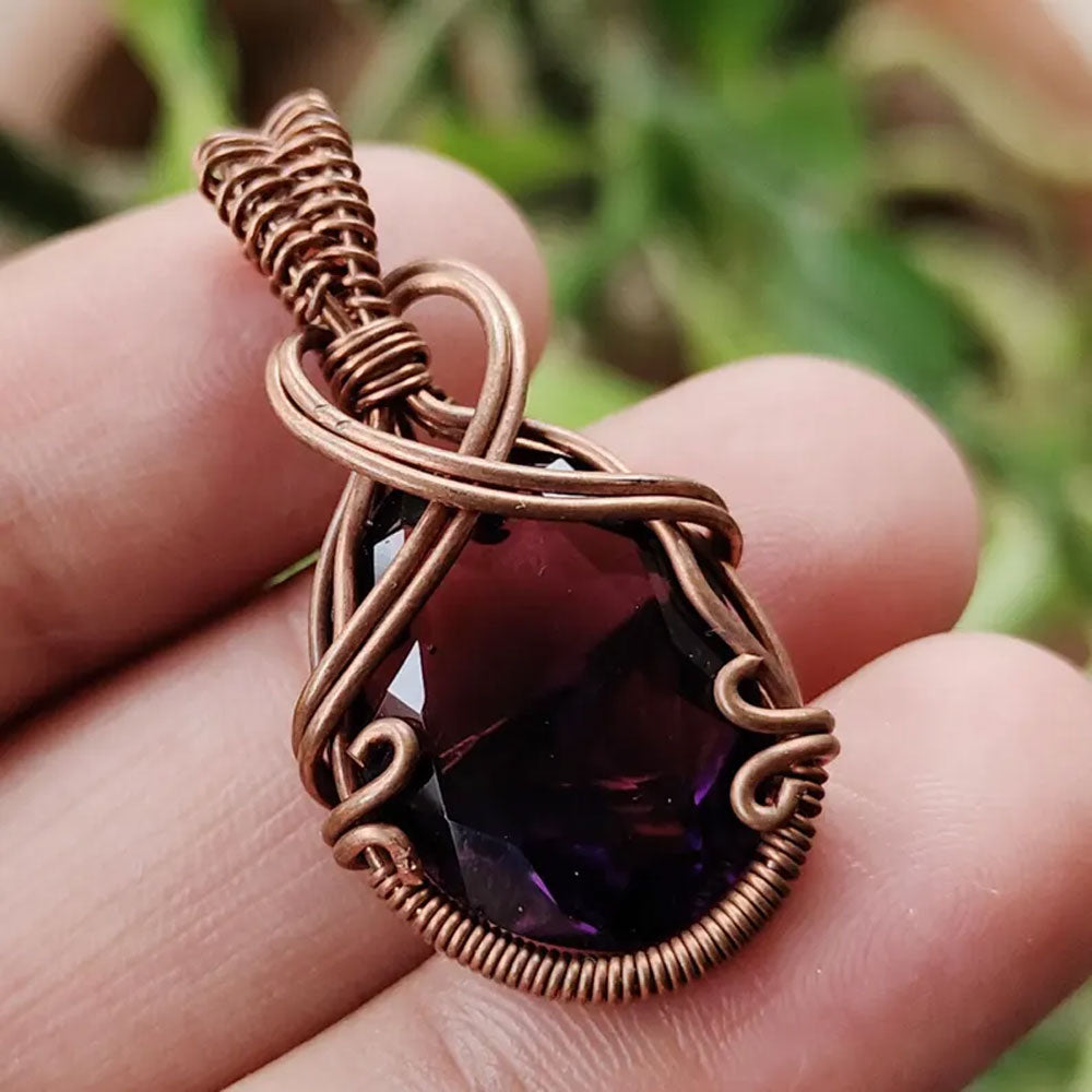 Handmade Brass Wire Wrapped Pendant Pear Shape 20To30MM Pink Hydro Stone Pendant For Anniversary Gift for Wife Jewelry