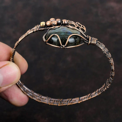 Handmade Oval Shape 20To25MM Copper Adjustable Bracelet Labradorite Stone Bezel With Copper Wire Wrapped Set Fashion Bracelet For Women Gift's