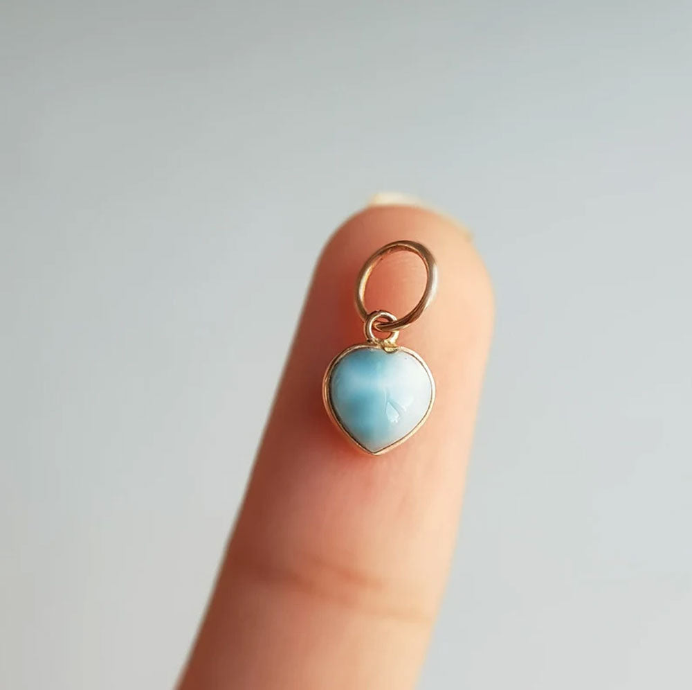 Natural Larimar Heart Shape 8MM Silver Pendant Jewelry