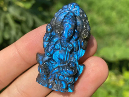 Carving Gemstone Awesome Ganesh Idol Shape 3.5-4.5 Inch Labradorite Carving Stone For Home Temple Decoration Carving Stone