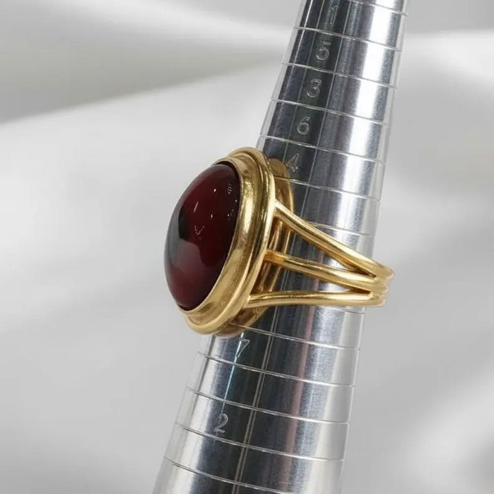 Classic Gold Triple-Band Ring with Oval Garnet