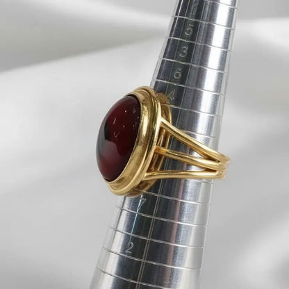 Classic Gold Triple-Band Ring with Oval Garnet