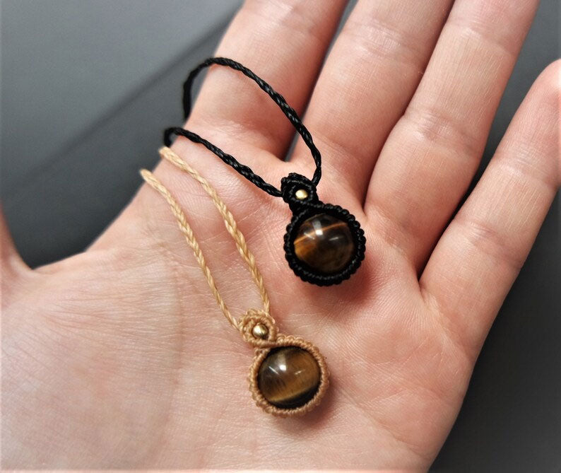 Tiger’s Eye Macrame Minimalist Necklace | Earth Tone Style