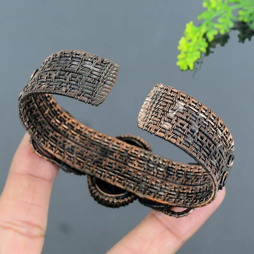 Handmade 25t030MM Oval Shape Black Druzy Stone With 10To15MM Rainbow Moonstone Copper Adjustable Bracelet Bezel With Copper Wire Wrapped Set Fashion Bracelet For Women Gift's
