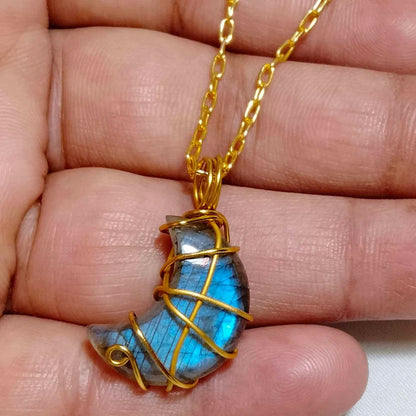 Handmade Brass Wire Wrapped Pendant Half Moon Shape 15To20MM Moonstone Pendant For Anniversary Gift for Wife Jewelry