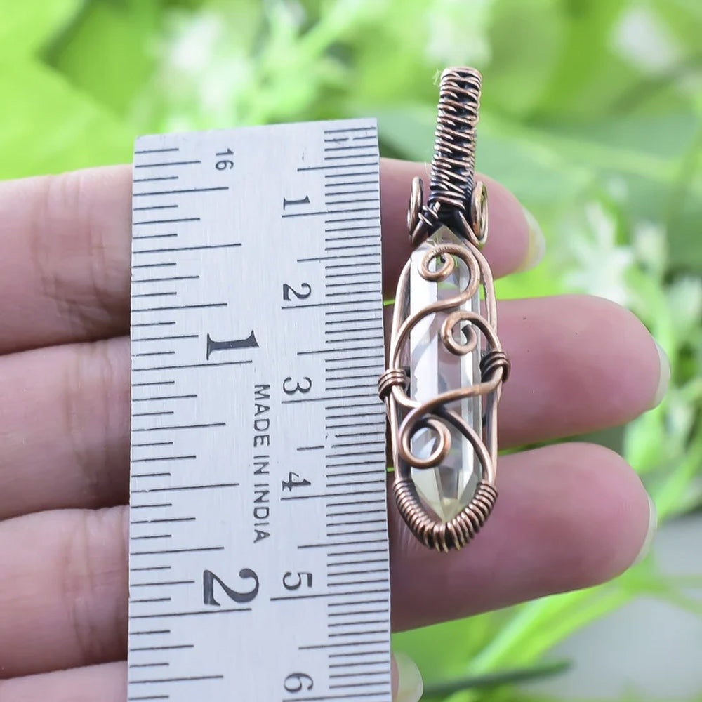 Awesome Handmade Copper/Brass Wire Wrapped Pendant Pencil Shape 25To30MM Crystal Stone Pendant For Anniversary Gift for Wife Jewelry
