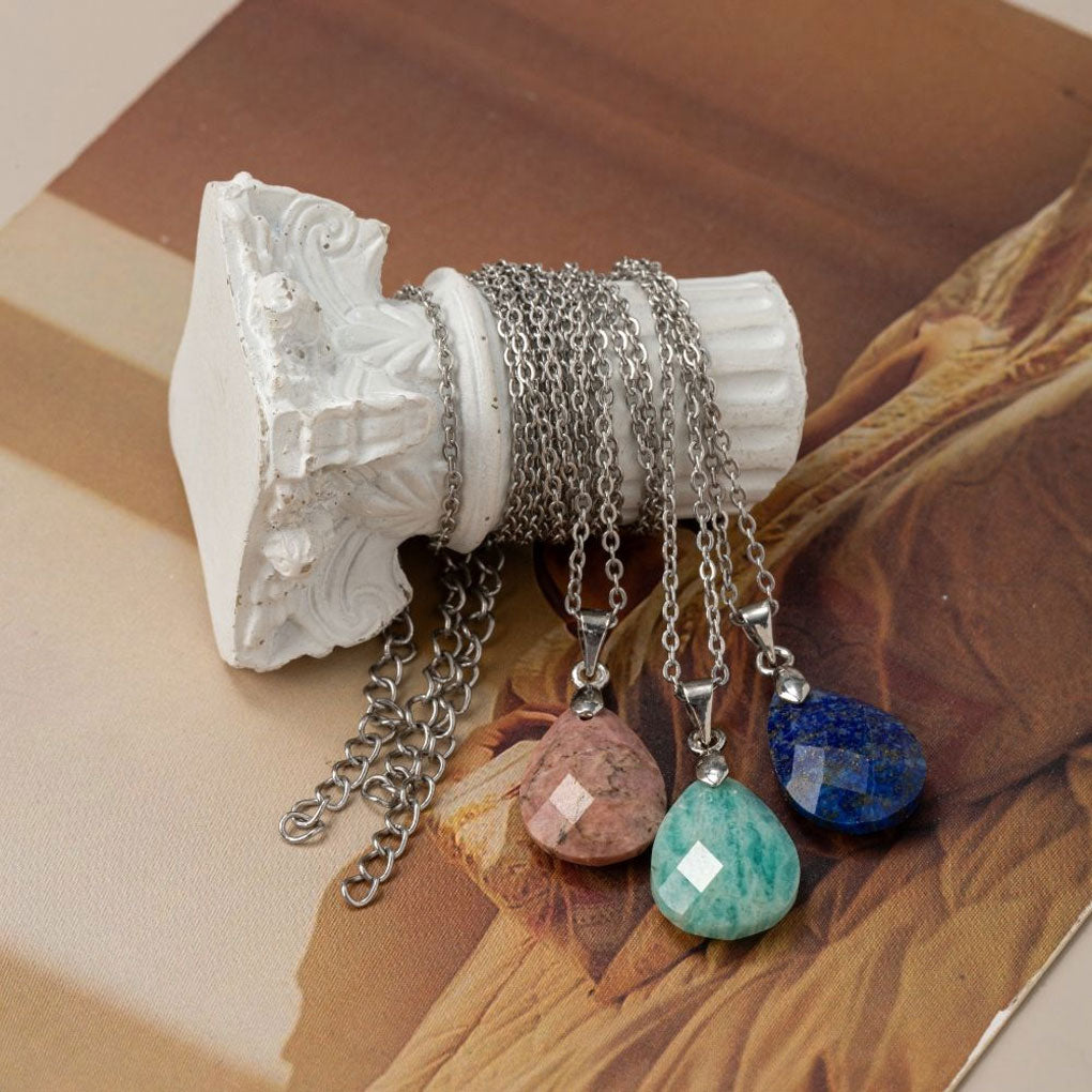 Trendy 2025 9X12mm Drop Shape Multi Color Gemstone Crafted By Hand 925 Sterling Silver Pendant With Chain Necklace Bezel Setting For Anniversary Gift's Women or Men Jewelry