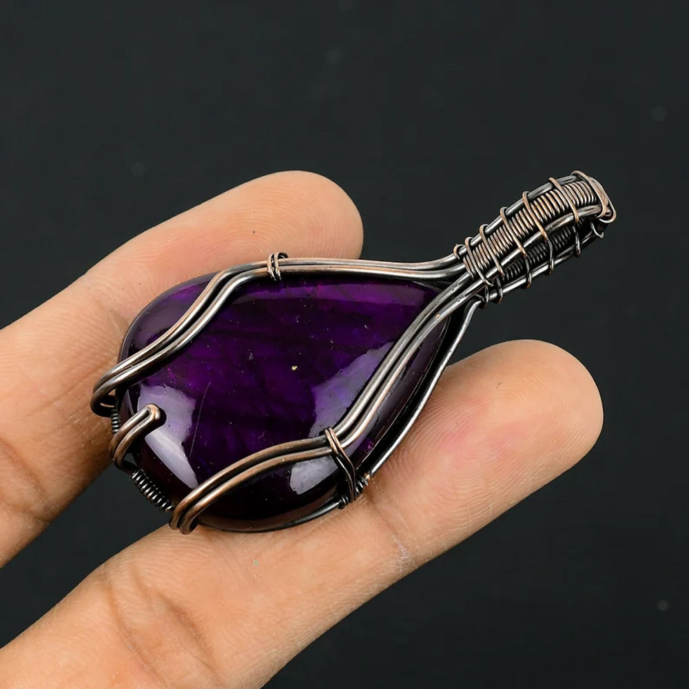 Awesome Handmade Copper/Brass Wire Wrapped Pendant Pear Shape 25To30MM Amethyst Stone Pendant For Anniversary Gift for Wife Jewelry