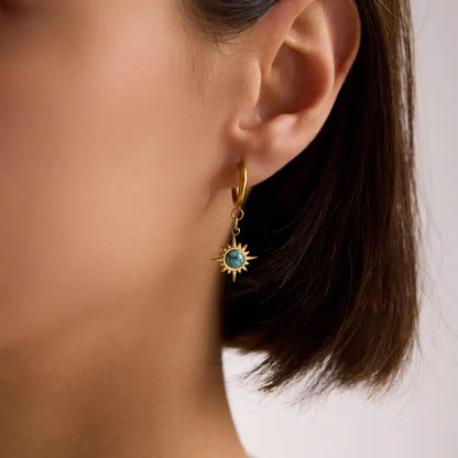 Turquoise Sun Charm Hoop Earrings | Celestial Gold Jewelry