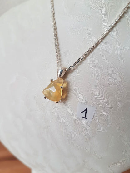 Handmade Opal Raw Stone Silver Pendant Prong Set