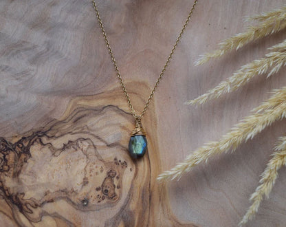 Handmade Brass Wire Wrapped Pendant Pear Shape 10MM Labradorite Pendant For Anniversary Gift for Wife Jewelry