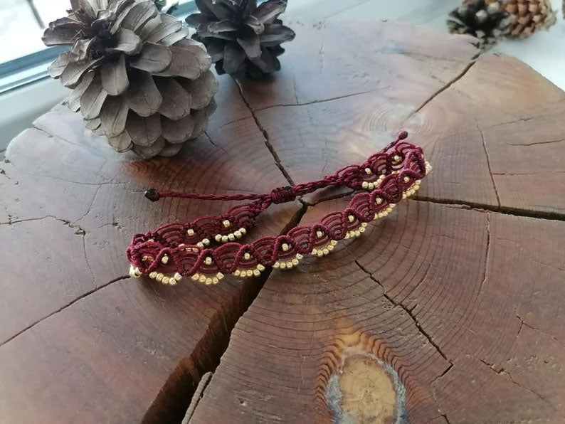 Macrame Anklet with Brass Beads | Boho Foot Jewelry