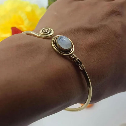 Gold Spiral Cuff Bracelet with Oval Moonstone | Hariom