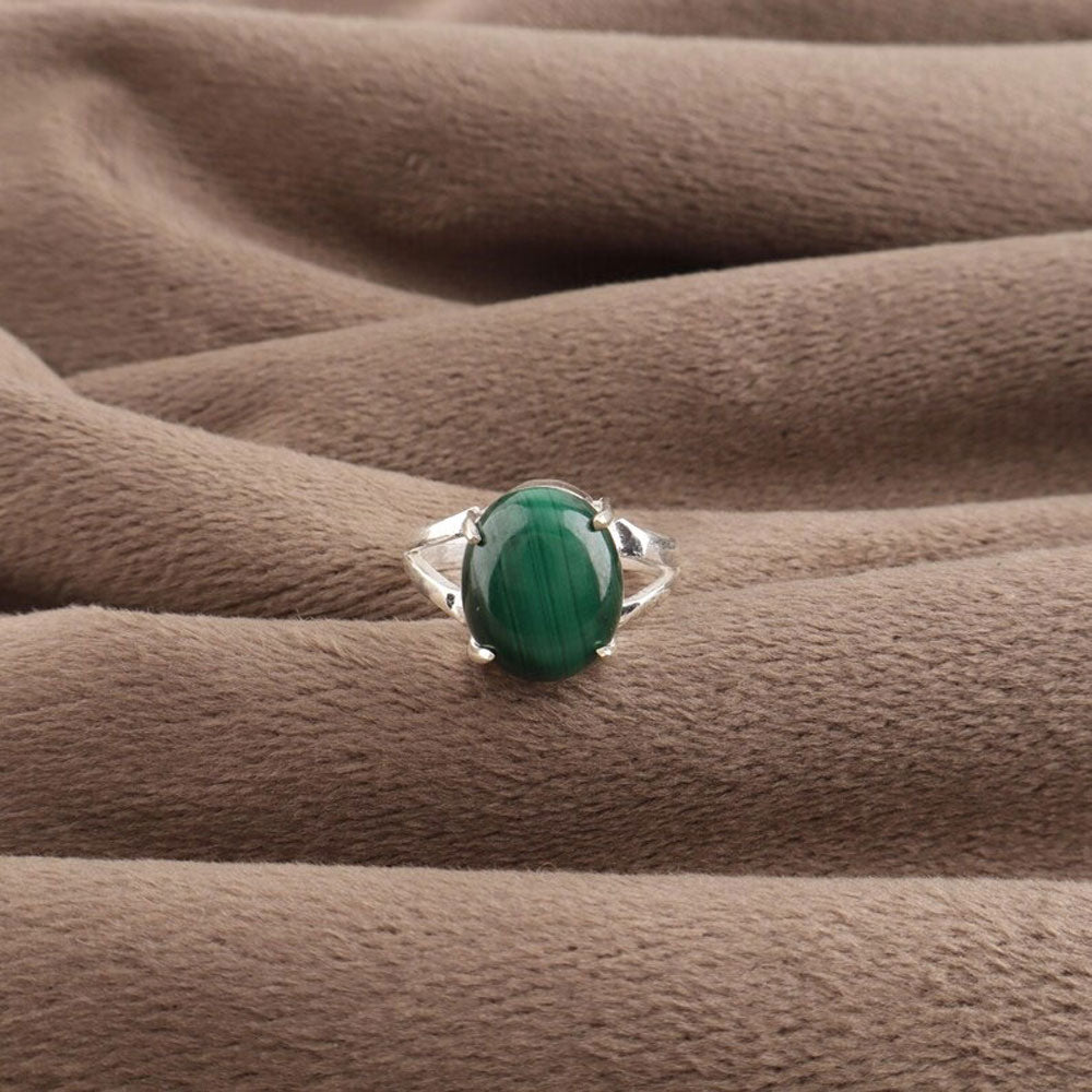 Handmade Malachite Gemstone Ring | 8X10MM Oval Prong Set