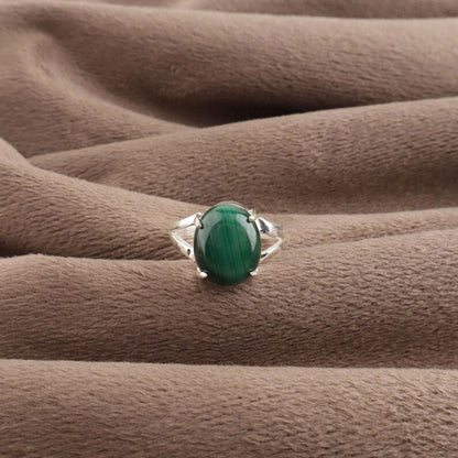 Handmade Malachite Gemstone Ring | 8X10MM Oval Prong Set