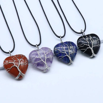 Trendy 2025 12mm Heart Shape Multi Color Gemstone Crafted By Hand 925 Sterling Silver Tree Pendant With Chain Necklace Bezel Setting For Anniversary Gift's Women or Men Jewelry