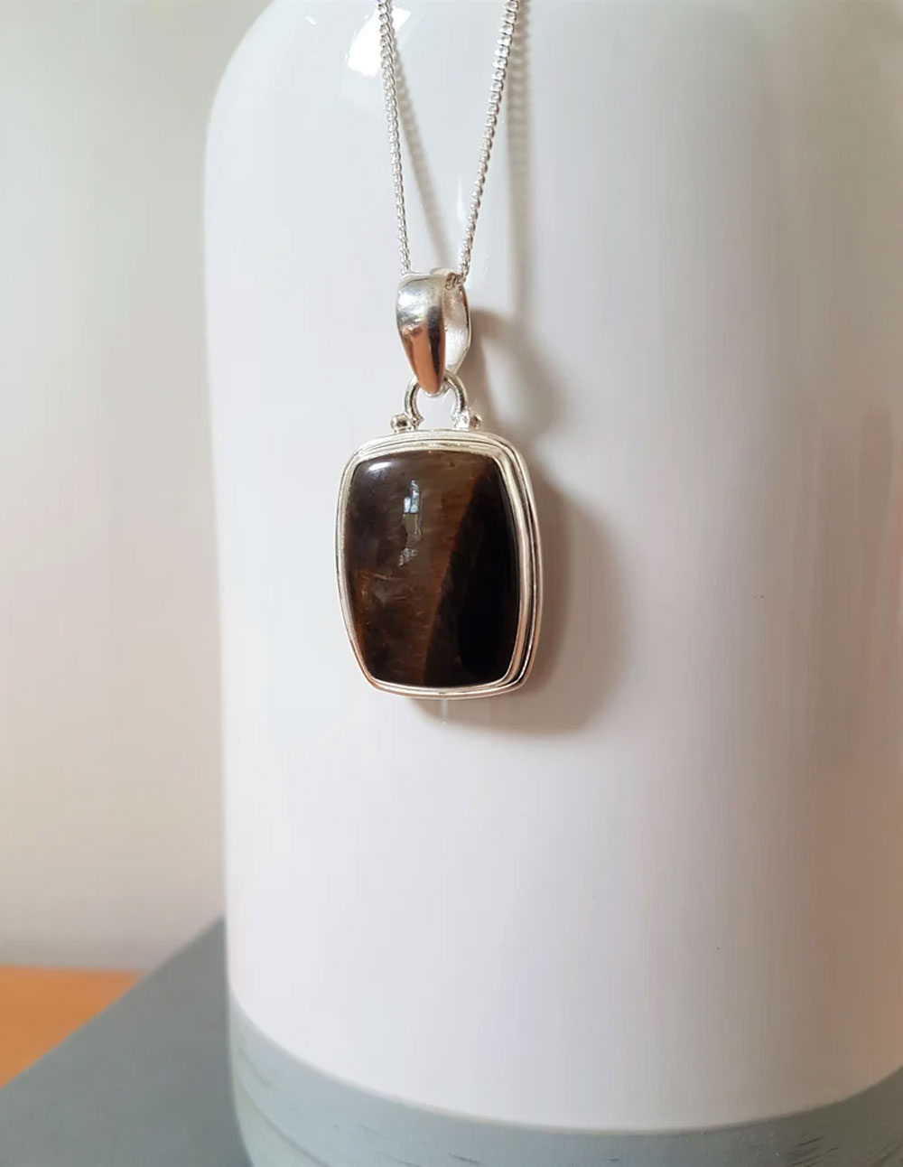 Handmade Tiger Eye Gemstone Brass Pendant 8x12mm