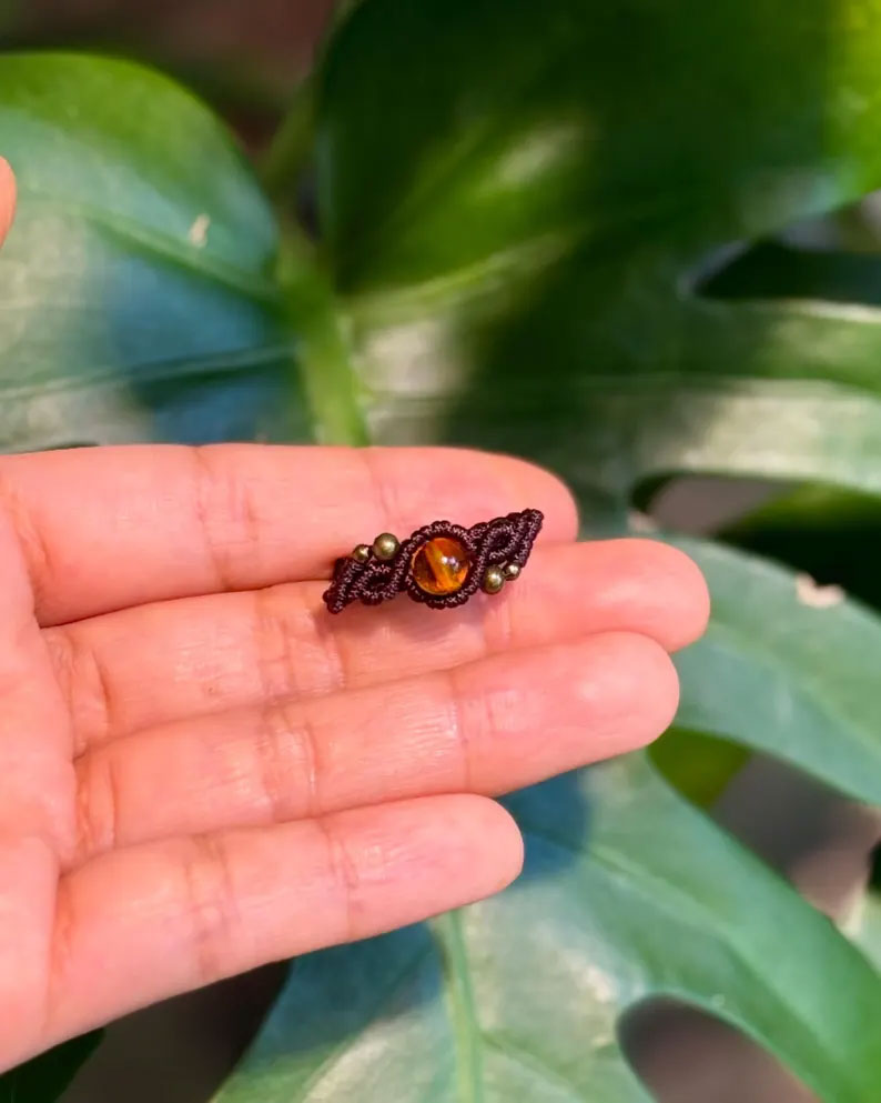 Minimalist Tiger's Eye Macrame Ring | Hari Om Creations