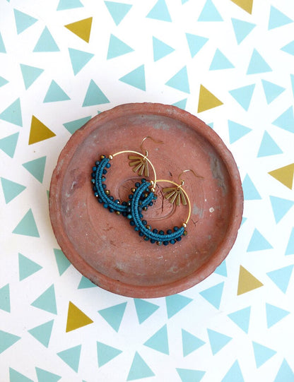 Blue Beaded Macrame Hoop Earrings | Hari Om Creations
