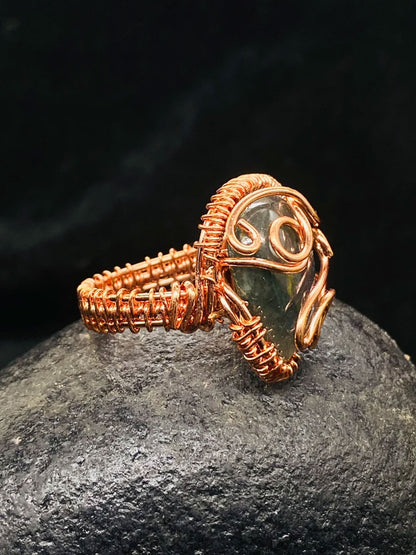 Handmade Wire Wrapped Brass Ring Size 15To20MM Pear Shape Labradorite Stone Bezel Set Ring For Happy Birthday Gift For Women