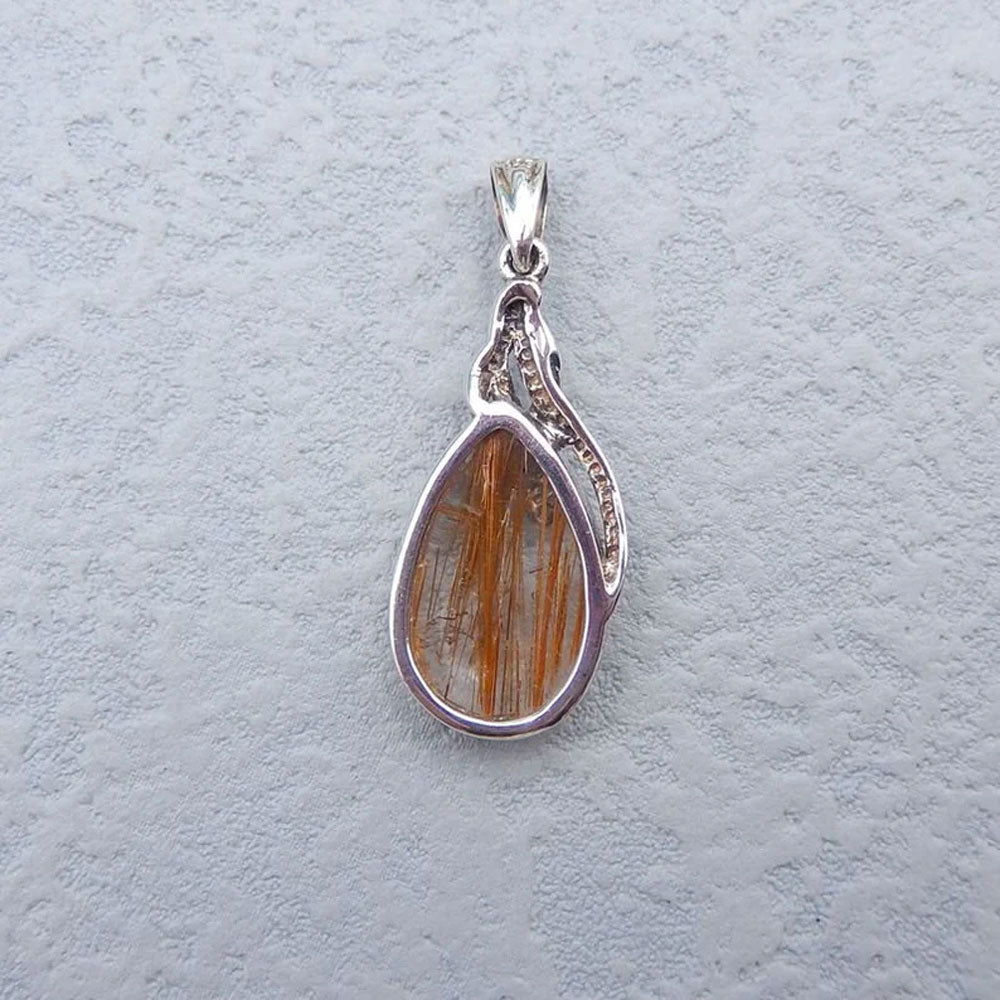 Golden Rutile Gemstone Brass Pendant Pear Shape 10X15mm